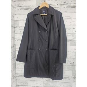 Gap Womens Large Black Trench Rain Coat Double Breasted
